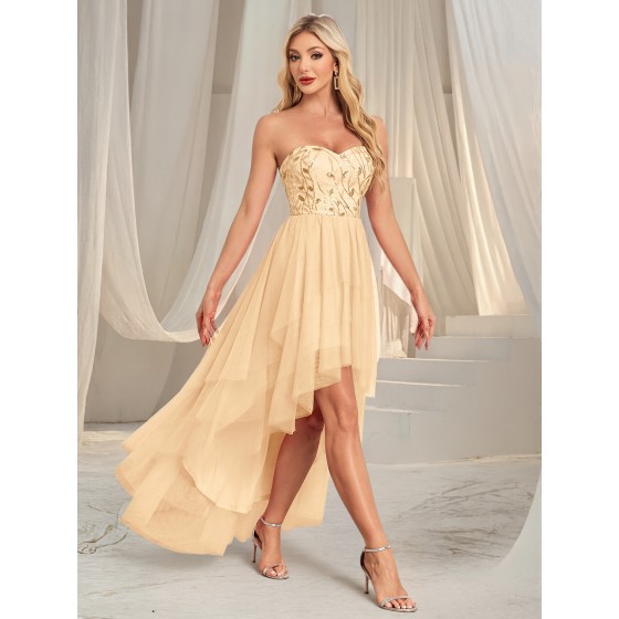 2026 New Spring & Summer Strapless Multi-Layer Tulle Irregular Fashion European & American Short Evening Party Dress
