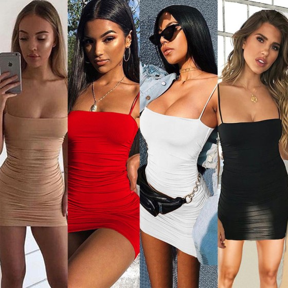 2026 Women's European & American Hot Sale Sexy Fashion Bodycon Spaghetti Strap Dress